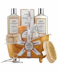 Lovery Luxury Spa Kit, 11pc Vanilla Almond Self Care Grooming Kit, Bath And Body Basket Women