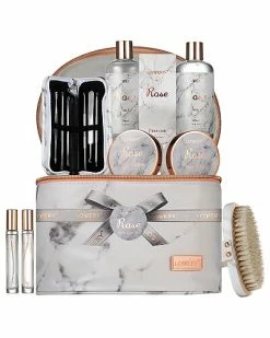 Lovery Luxe 16pc Bath And Body Set With Cosmetic Bag, Perfumes And More, Rose Spa Kit Women