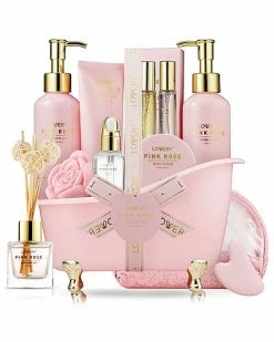 Lovery Luxury Spa Kit, 18pc Pink Rose Relaxing Basket With Perfumes, Gua Sha And More Women