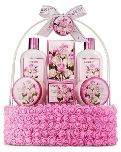 Lovery 10pc Rose Blush Relaxing At Home Body Care, Handmade Home Spa Gift Basket Women