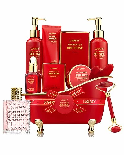 Lovery Luxe 11pc Red Rose Bath And Body Set With Perfume, Jade Roller, Gua Sha & More Women 1 Lovery Luxe 11pc Red Rose Bath And Body Set With Perfume, Jade Roller, Gua Sha & More Women
