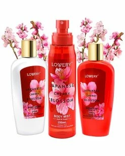 Lovery Japanese Cherry Blossom Bath And Body Gift Set, 3Pc Body Care Travel Set Women