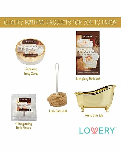 Lovery Home Spa Gift Basket - White Rose & Jasmine Body Care Package Women 2 Lovery Home Spa Gift Basket - White Rose & Jasmine Body Care Package Women - Image 2