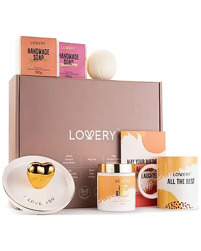 Lovery Happy Birthday Personalized Gift Box, 8pc Unique Self Care Relaxing Spa Women 1 Lovery Happy Birthday Personalized Gift Box, 8pc Unique Self Care Relaxing Spa Women