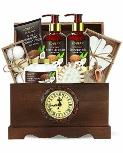 Lovery Luxury Bath Gift Set, 13pc Coconut Luxury Body Care In Vintage Clock Box Women