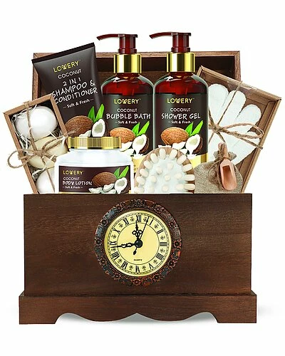 Lovery Luxury Bath Gift Set, 13pc Coconut Luxury Body Care In Vintage Clock Box Women 1 Lovery Luxury Bath Gift Set, 13pc Coconut Luxury Body Care In Vintage Clock Box Women