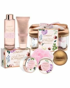 Lovery Cherry Blossom Home Spa Set, 8pc Bath And Body Gift With Cosmetic Bag Women