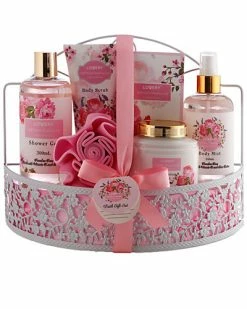 Lovery Home Wild Rose & Raspberry Leaf Scent Spa Gift Basket With Shower Caddy Women