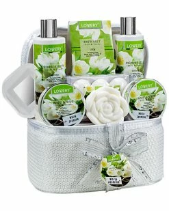 Lovery 14pc Bath & Body Spa Gift - White Jasmine Set In A Beaded Cosmetic Bag Women