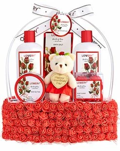 Lovery Home Spa Gift Basket - Valentines Day Red Rose Bath And Body Scented Kit Women